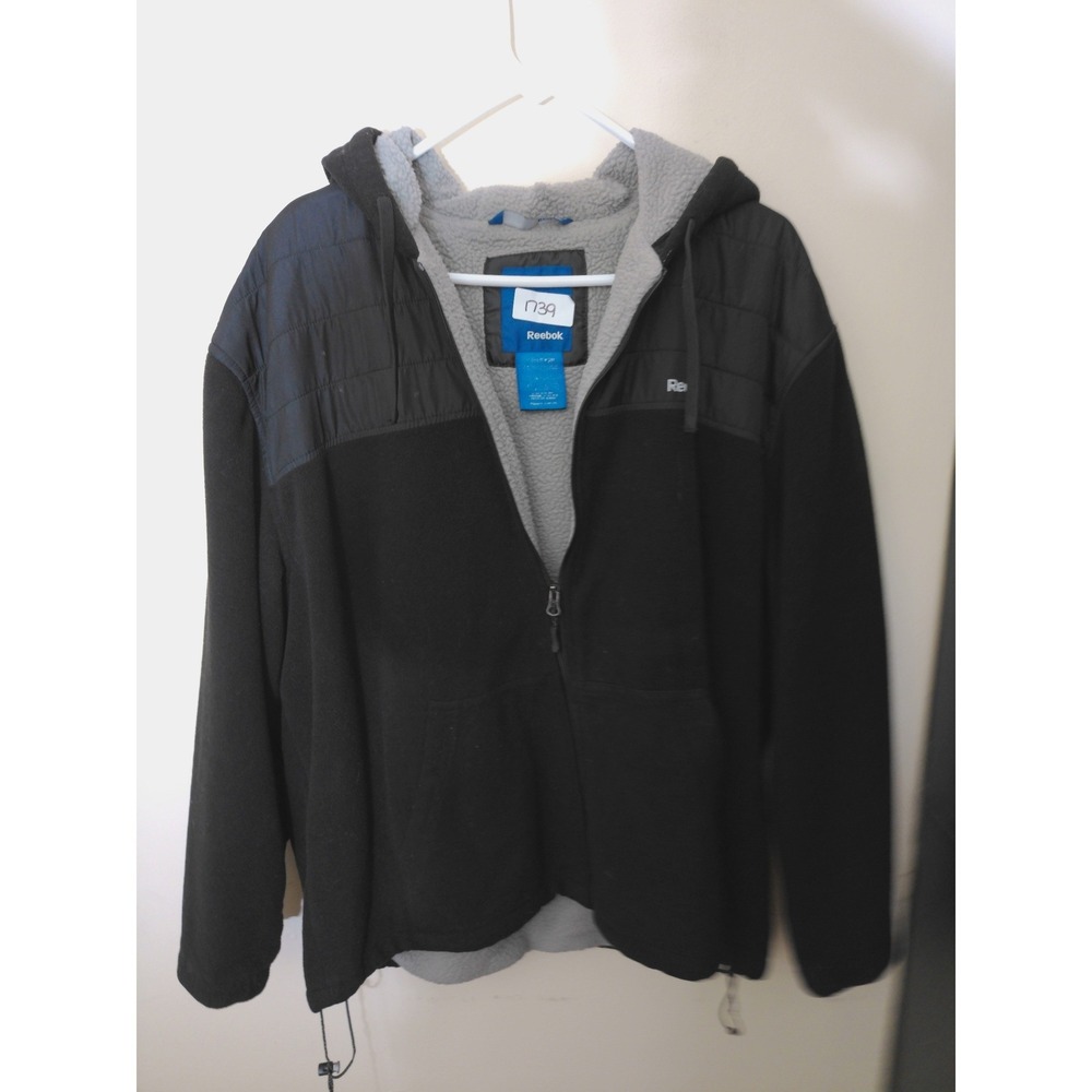 Reebok Fleece Jacket Women XL Black Sherpa Lined Quilted Yoke Full Zip Hooded